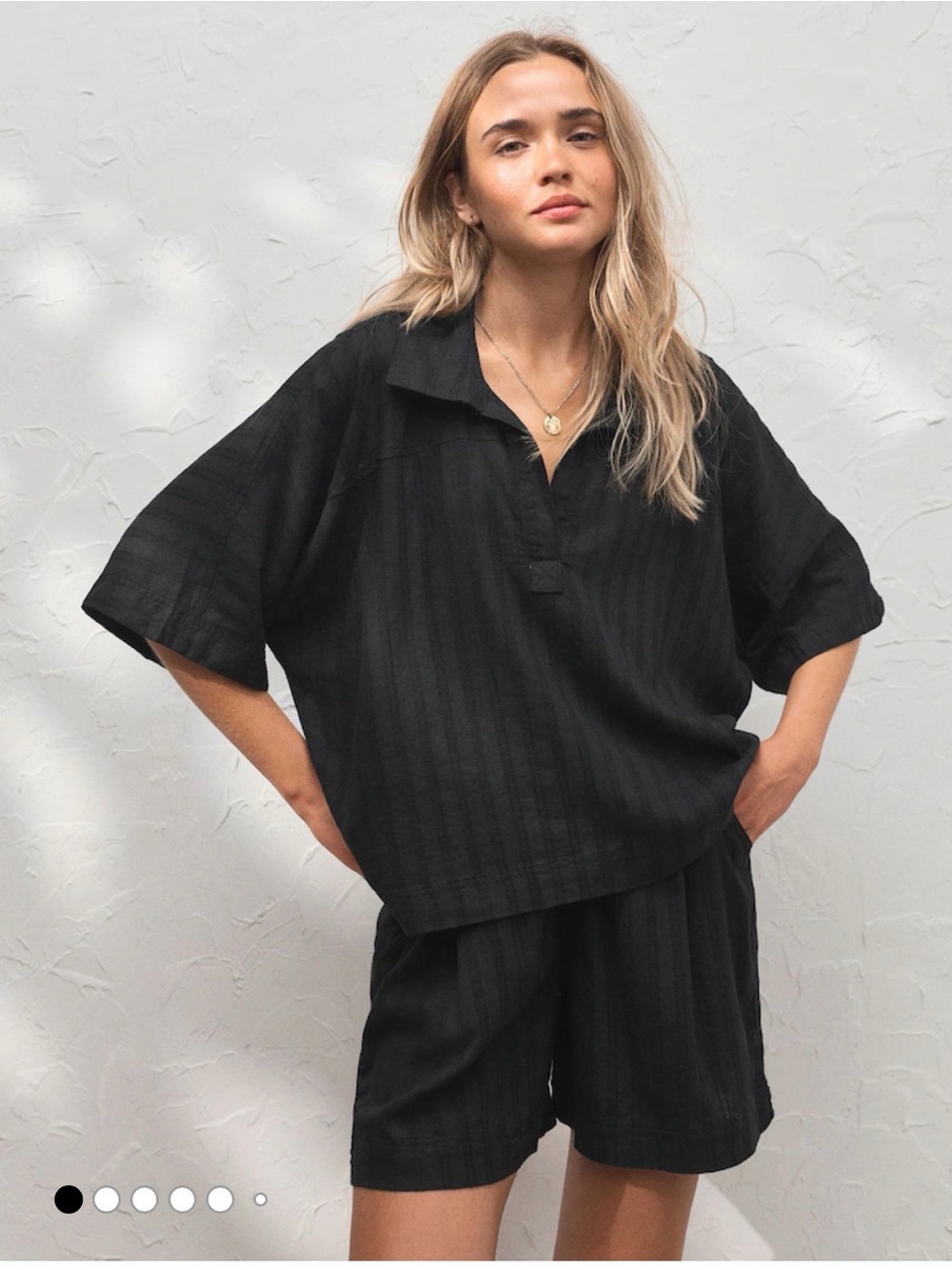 next Black Relaxed V-Neck Collar Tunic Top and shorts set